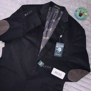 Lauren Ralph Lauren Blazer 42L Black Corduroy Stretch Fox Liner Elbow Patch Coat
